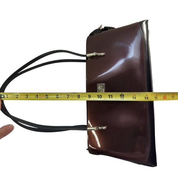 BEIJO HANDBAG Classic London Paris New York Brown Patent Leather Shoulder Bag - Picture 7 of 12